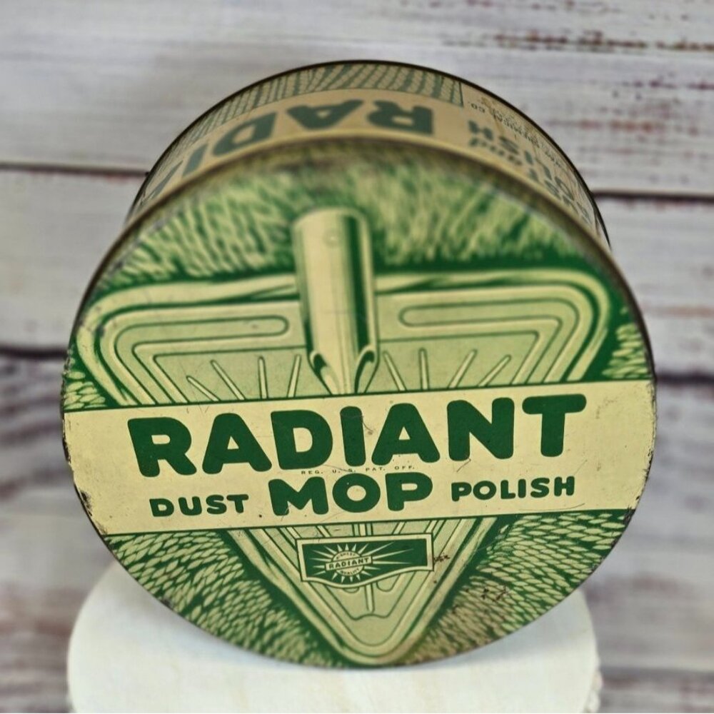 VTG Collectible tin Radiant Dust Mop Polish Tin Jersey City, NJ USA Green - Picture 11 of 11